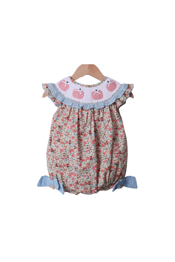 Smocked Floral Pink Pumpkin Bishop Bow Bubble | The Smocked Flamingo