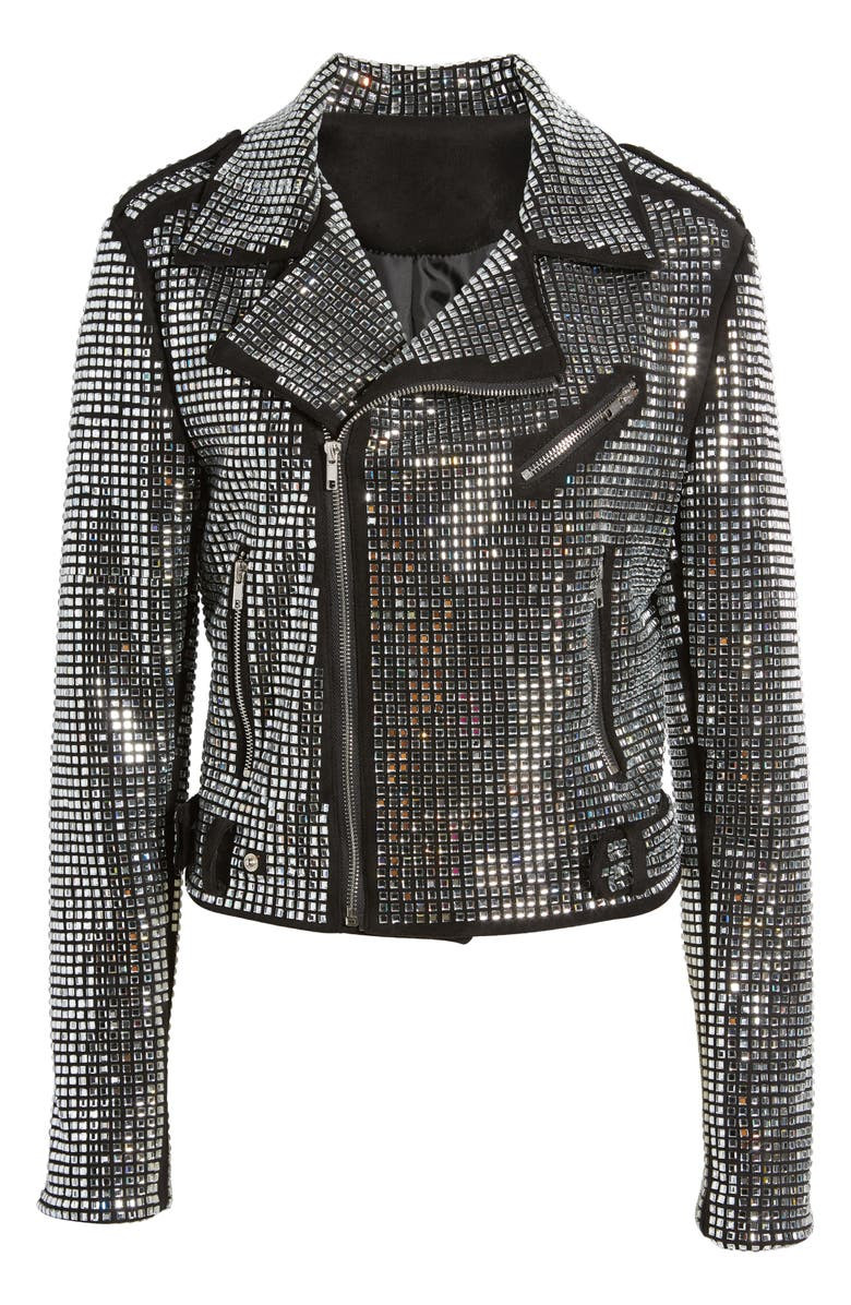 JUNIPER BLACK CRYSTALLIZED MOTO JACKET | Azalea Wang