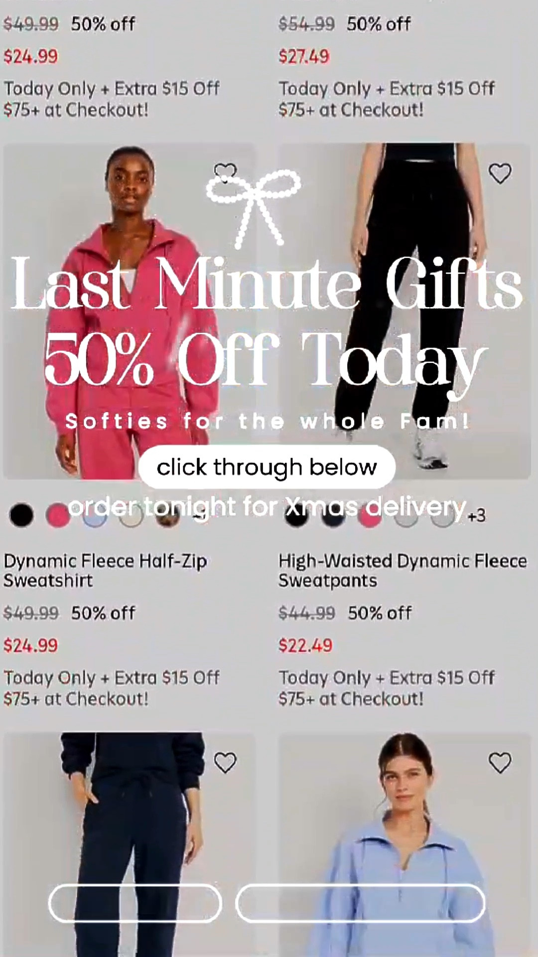 I love this line, it is super soft and cozy! Perfect time to pick up some comfies for you and the fam! Jump on this sale, 50% off and an additional $15 off at checkout. Just click through below to get in on this sale!
🎄Of course, these are the perfect Christmas gift for everyone on your list. And you can still order today and get delivery by Christmas Eve, or order online and pick up in-store!

Just for reference, Mr. Elviswife is 6 feet tall and wears a medium, finds this brands men’s pieces to be TTS. I am 5‘9“ tall, and in this brand usually wear a 2X in tops, although an XXL also works if you’re not looking for those couple extra inches at the hem. In this line’s bottoms, I could make do with a large because of the white legs and elastic waist, an XL is great because of the internal tie, and XXL is too big for me. I usually wear an XL – 18.


#LTKKids #LTKFamily #LTKPlusSize #LTKMidsize #LTKTall #LTKPetite #LTKSaleAlert #LTKFindsUnder50 #LTKfindsUnder100 #LTKActive #LTKOver40 #LTKU Old Navy, athleisure, loungewear, sweatpants, sweatshirts, gifts for him, gifts for girls, gift for boys, gifts for her, holiday gifts, comfy, soft, hygge, Walmart, Gap, Athletica 

#LTKMens #LTKHoliday #LTKGiftGuide