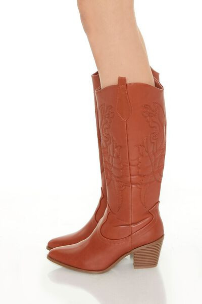 Embroidered Faux Leather Cowboy Boots | Forever 21