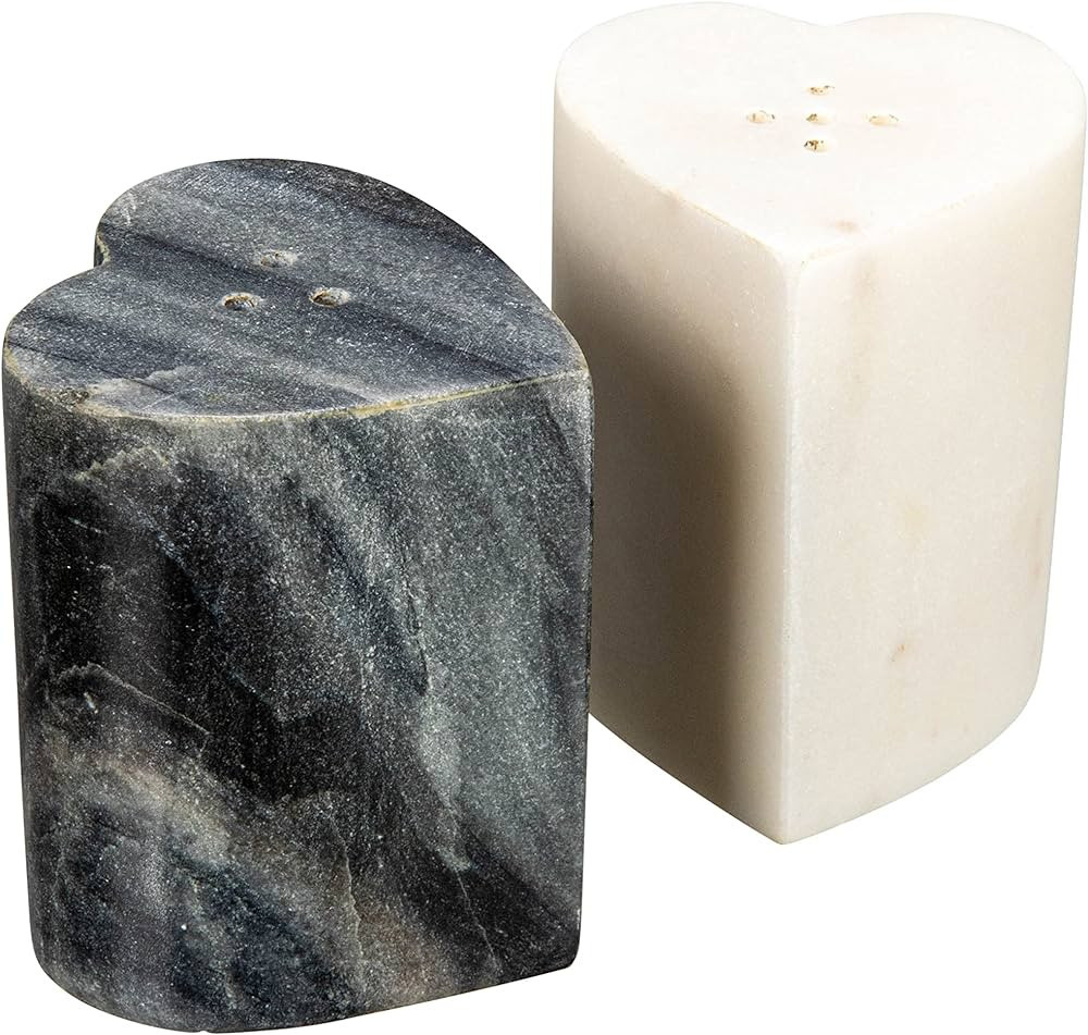 Creative Co-Op Heart-Shaped Marble Salt and Pepper, Set of 2, Grey and White Salt & Pepper Shaker... | Amazon (US)