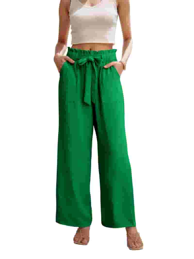 JWD Women's Wide Leg Pants With Pockets High Waist Adjustable Knot Loose Casual Trousers Business... | Walmart (US)