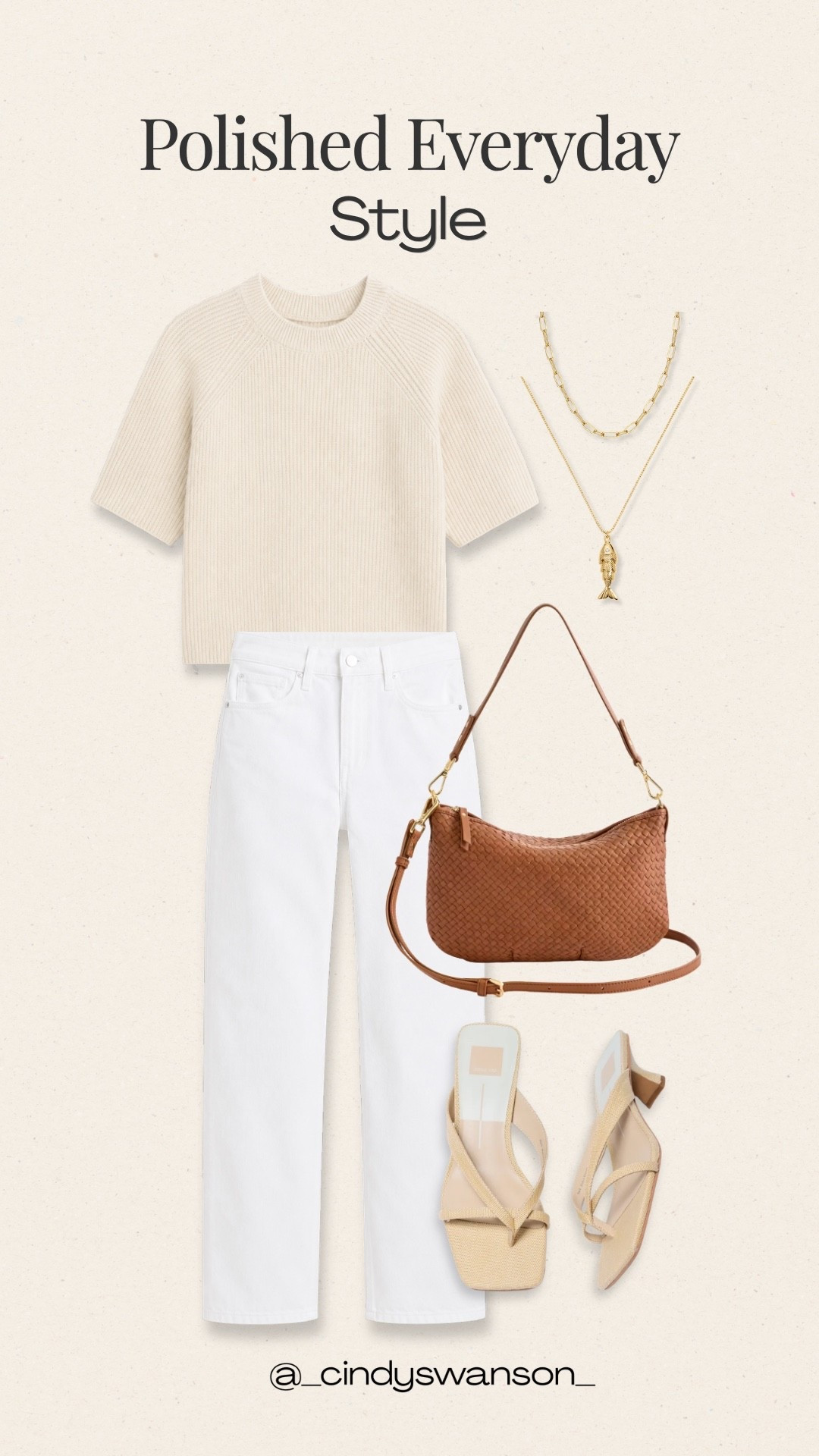 A polished neutral outfit doesn’t have to be complicated. This ivory ribbed sweater tee with crisp white wide-leg pants feels fresh, comfortable, and easy to style, while the woven brown bag and delicate gold jewelry add warmth and texture. I’d wear this for lunch, travel, or any day I want to feel put together with minimal effort.

💡 LTK MADE EASY
❤️ Heart = Support my posts!
🔖 Save = Get sale & restock alerts
📋 Lists = Keep favorites organized
📲 Share = Send lists and products to a friend. Hello, Christmas List!
💬 Comment = Ask me anything about what I’m wearing.:-)

#LTKootd #LTKOver40 #LTKSeasonal