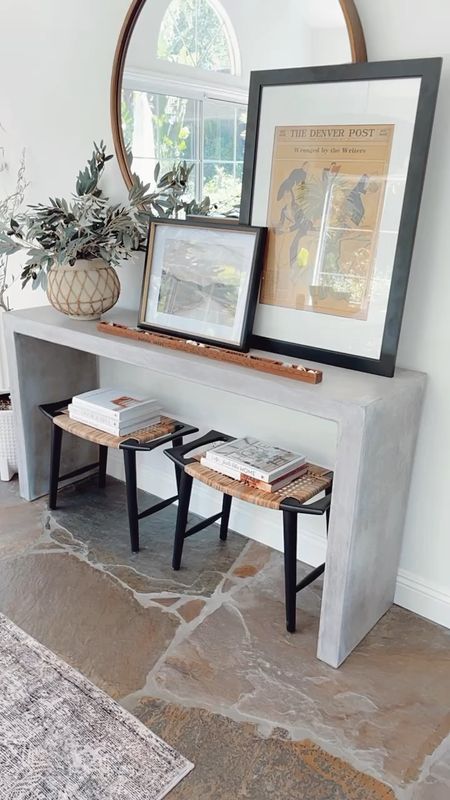 Dining room console table. My exact mirror sold out so trying to link some similar ones here. 

#console #entryway #diningroom #roundmirror
