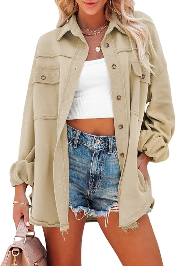 Dokotoo Womens Casual Jackets Long Sleeve Shacket Jacket Women Button Down Coats | Amazon (US)