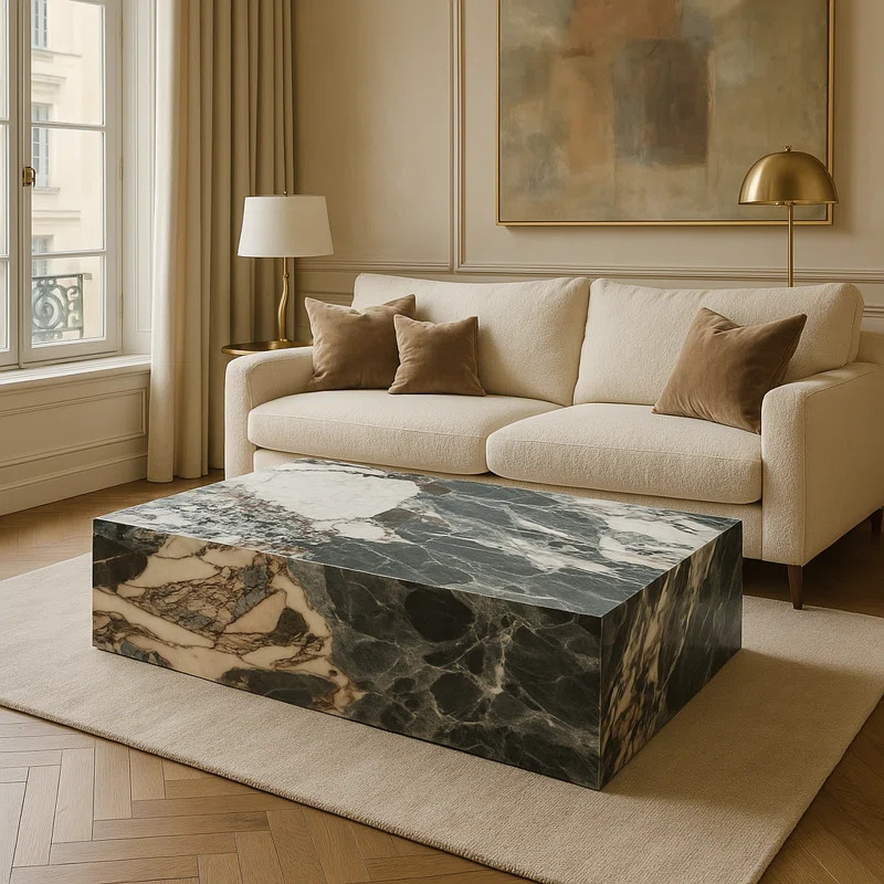 This genuine blue dream marble block coffee table is made of gorgeous marble stone. Gleaming and ... | Wayfair North America