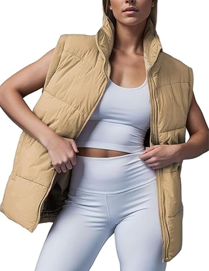 Arssm Women Sleeveless Puffer Vest Winter Warm Oversized Zip Up Padded Puffy Gilet Jacket Outwear | Amazon (CA)