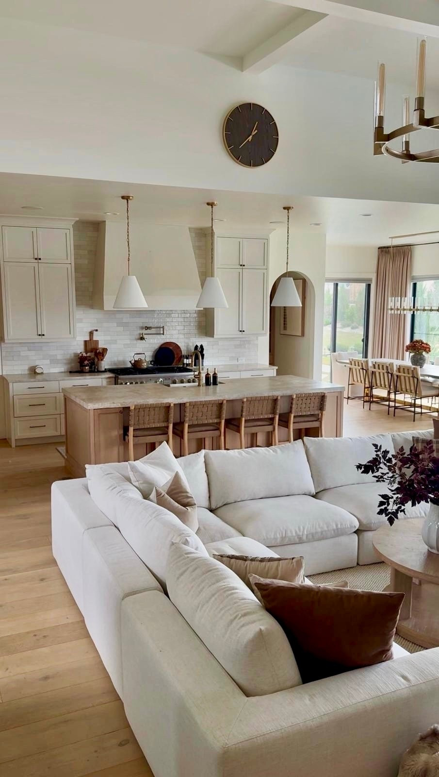 I’m linking the sectional, coffee table, stools, and lighting in this space because they’re the pieces that bring everything together. The soft upholstery keeps the living area comfortable, while the warm wood and brass details tie into the kitchen for a cohesive look.

I like choosing pieces that flow across an open layout so nothing feels disconnected. Sharing everything here if you’re creating a calm, neutral space that still feels layered and functional.
 @Wayfair  
@lowes 
@Nathan James 
@Target 
@Walmart

#LTKSaleAlert #LTKU #LTKHome
