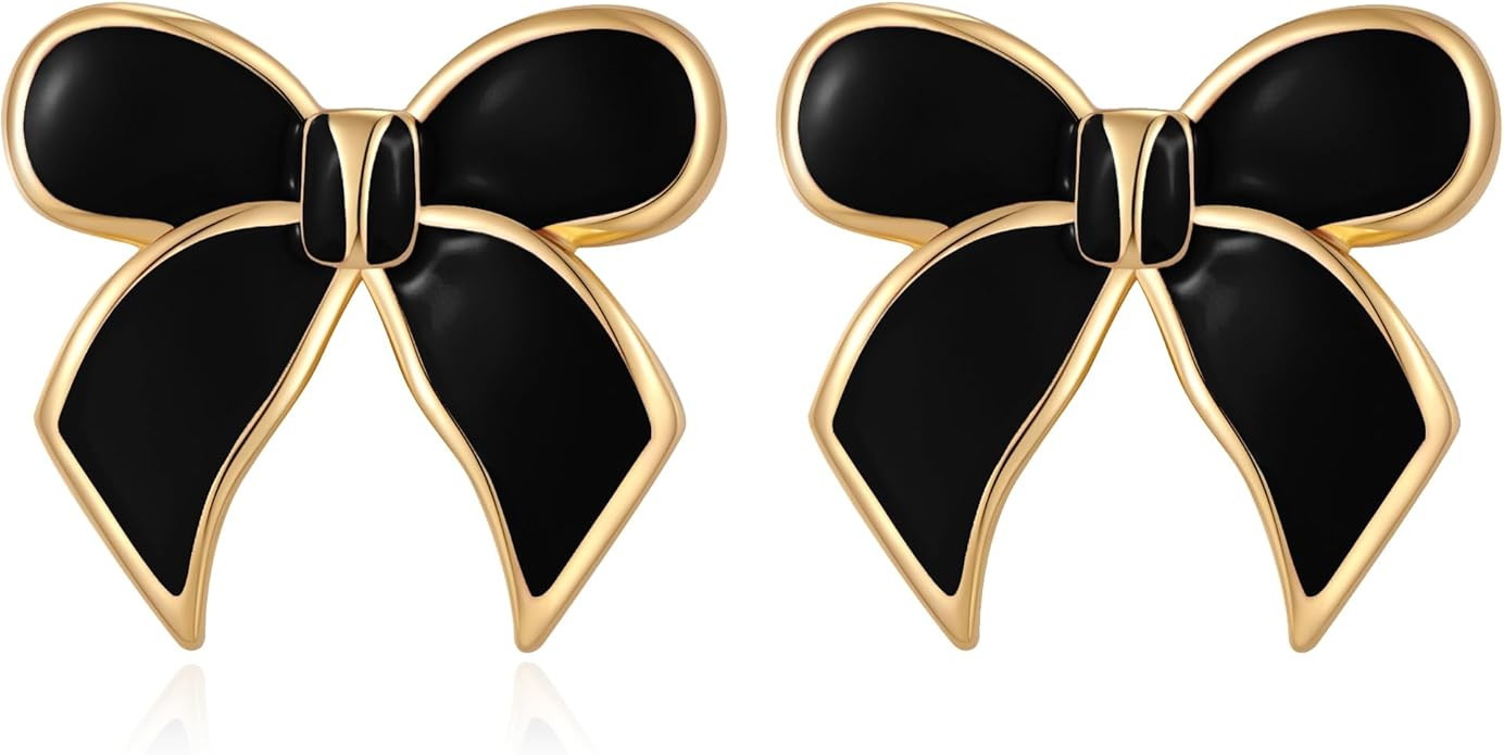 YUJIE Gold Bow Earrings for Women Teen Pink Bowtie Dainty Long Tassel Drop Stud Trendy Statement ... | Amazon (US)