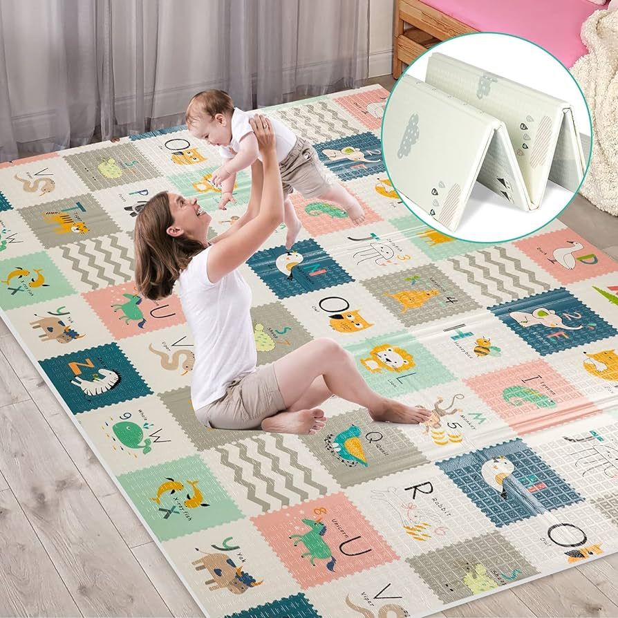 Baby Play Mat, 79x71x0.6 Inch Extra Large Folding Baby Crawling Mat, Waterproof Reversible Playma... | Amazon (US)