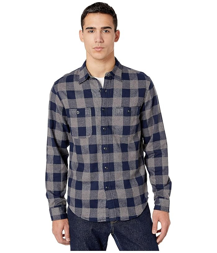 J.Crew Slim Midweight Flannel Shirt in Buffalo Check (Buffalo Check Grey/Navy) Men's Clothing | Zappos