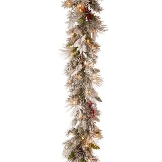 National Tree Company 9 ft. Battery Operated Snowy Bedford Pine Garland with LED Lights-SBE1-308-... | The Home Depot
