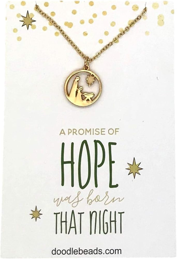 Doodle Beads Nativity Charm Necklace Gold, manger scene, baby Jesus, nativity Pendant with spirit... | Amazon (US)