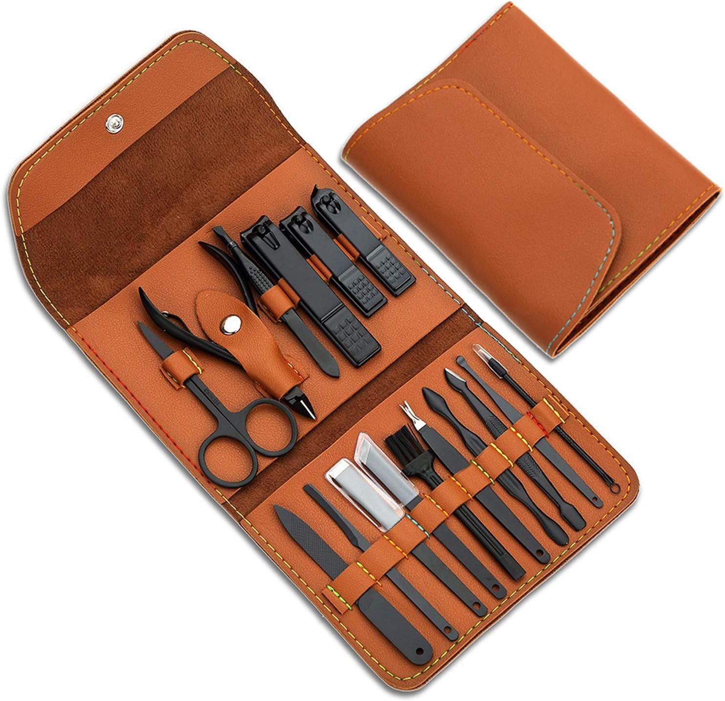 Gifts for Men/Women, Stainless Steel Manicure Set with PU leather case, Personal care tool (brown... | Amazon (US)