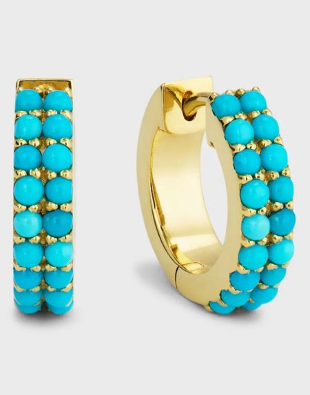 Jennifer Meyer - 18k Yellow Gold Turquoise Small Huggie Earrings. A subtle way to add some turquoise to your western wedding day style. 

#LTKparties #LTKstyletip #LTKwedding