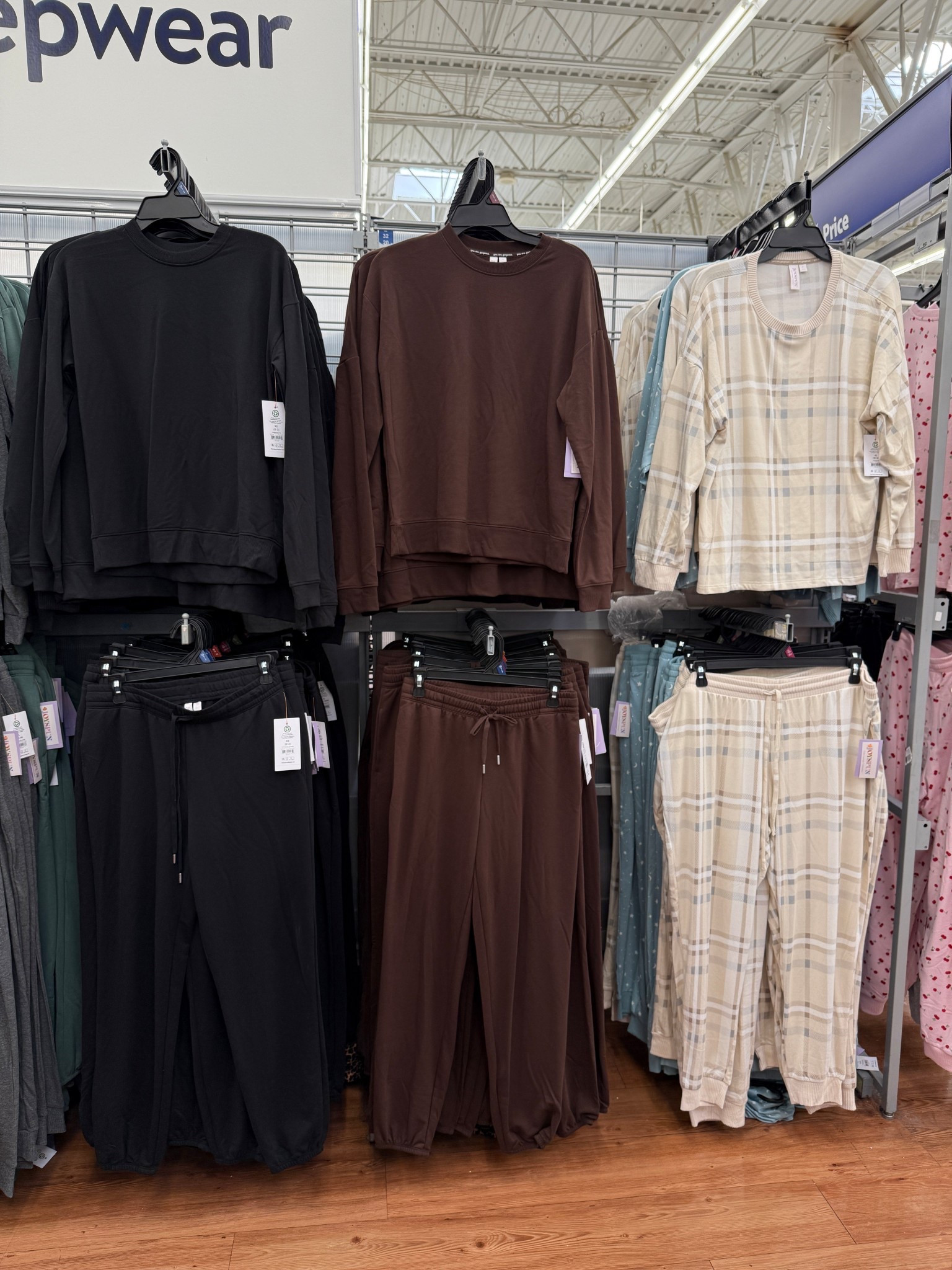 walmart finds cozy pajamas lounge sets soft tops relaxed pants drawstring bottoms neutral colors black brown plaid sleepwear comfy outfits everyday comfort winter essentials affordable fashion soft fabric gift ideas