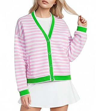 Addison Bay Abbott Striped V-Neck Long Sleeve Sweatshirt Cardigan - L | Dillard's