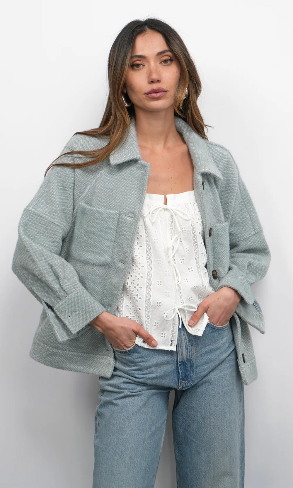 Gracey Cozy Shacket M / BLUE | Greylin Collection | Women's Luxury Fashion Clothing 
