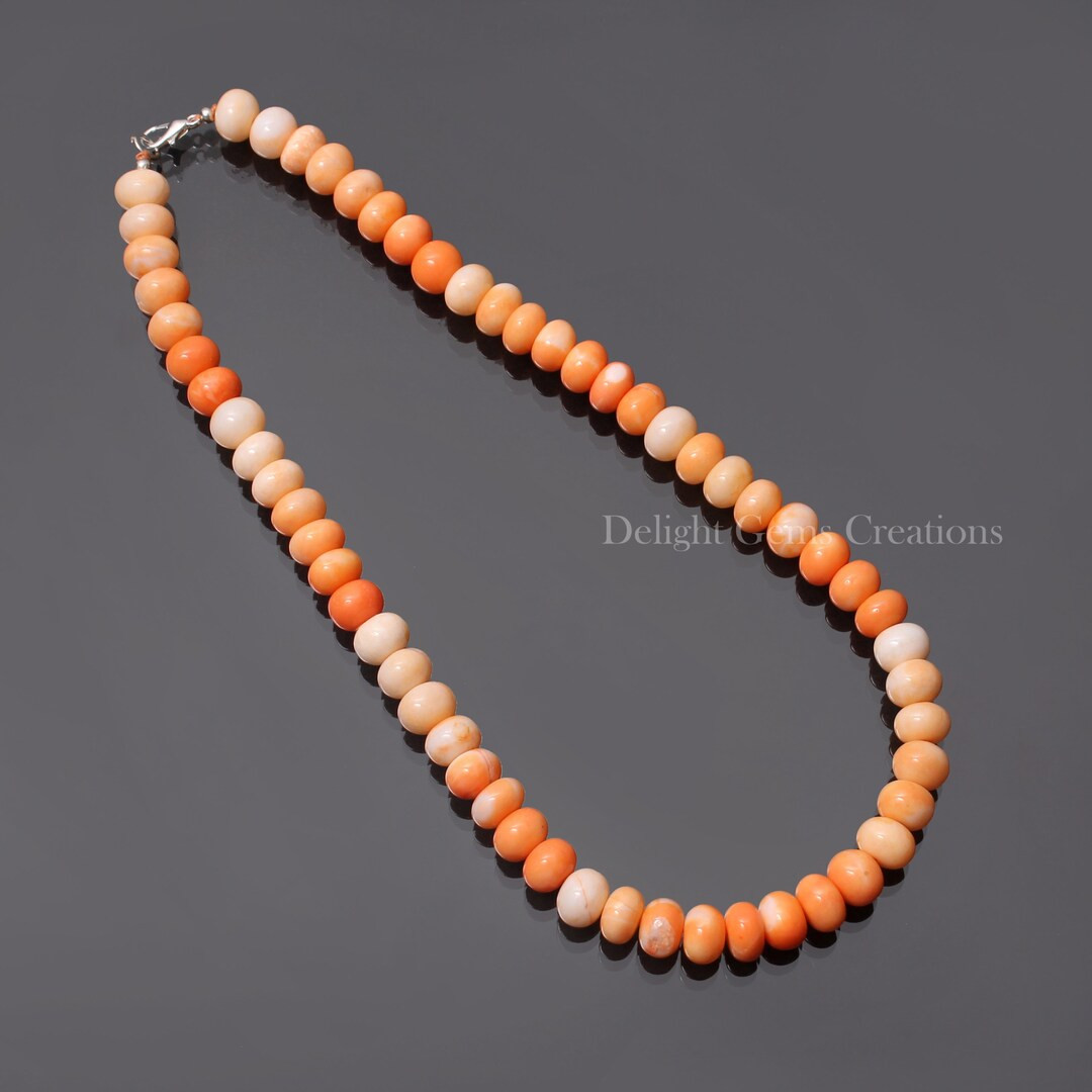 Opal Beaded Necklace, 9mm to 9.5mm Orange Candy Opal Smooth Rondelle Beads Necklace, Opal Gemston... | Etsy (US)