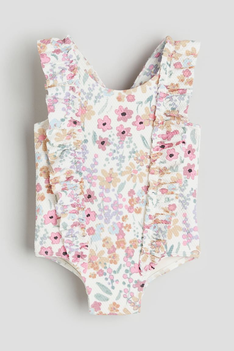 Flounce-trimmed Swimsuit - Cream/floral - Kids | H&M US | H&M (US + CA)