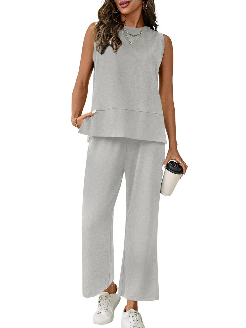 UVN Women Outfits Sets Summer 2 Piece Sets Casual Sweatsuits Sleeveless Tops and Pants Lounge Set... | Walmart (US)