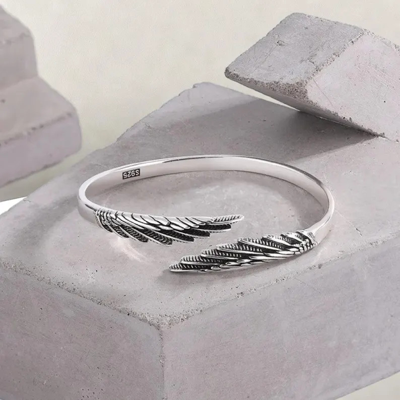 Sterling Silver Angel Wing Bracelet – Vintage Open Cuff, Adjustable - Etsy UK | Etsy (Global)