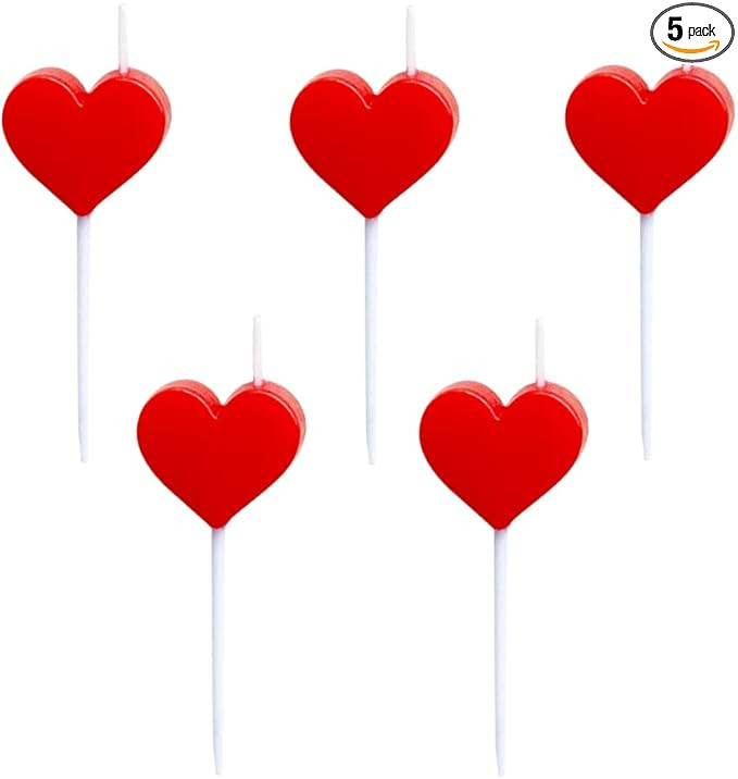 Heart Shaped Birthday Candles, Heart Cake Candles Cupcake Topper Candles - 5 Pcs | Amazon (US)