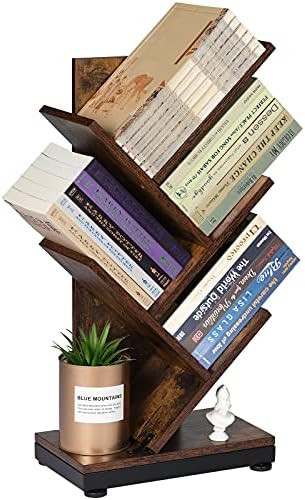 Ruboka 4-Shelf Tree Bookshelf, 24-Inch Retro Floor Standing Bookcase Display for CDs/Magazine/Books, | Amazon (US)