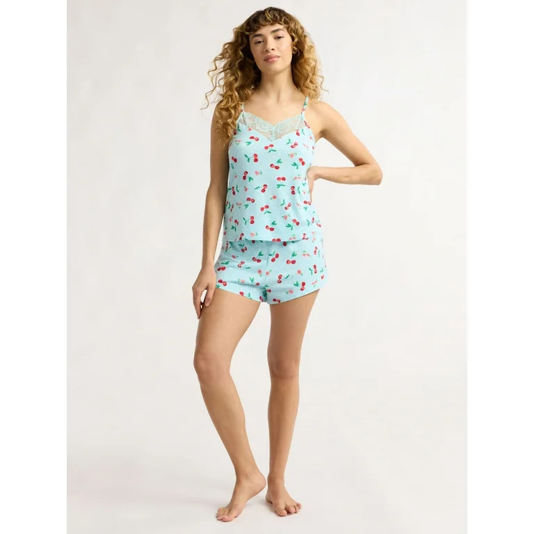 Joyspun Women’s and Women’s Plus Lace Trim Knit Cami and Shorts Pajama Set, Sizes XS to 3X | Walmart (US)