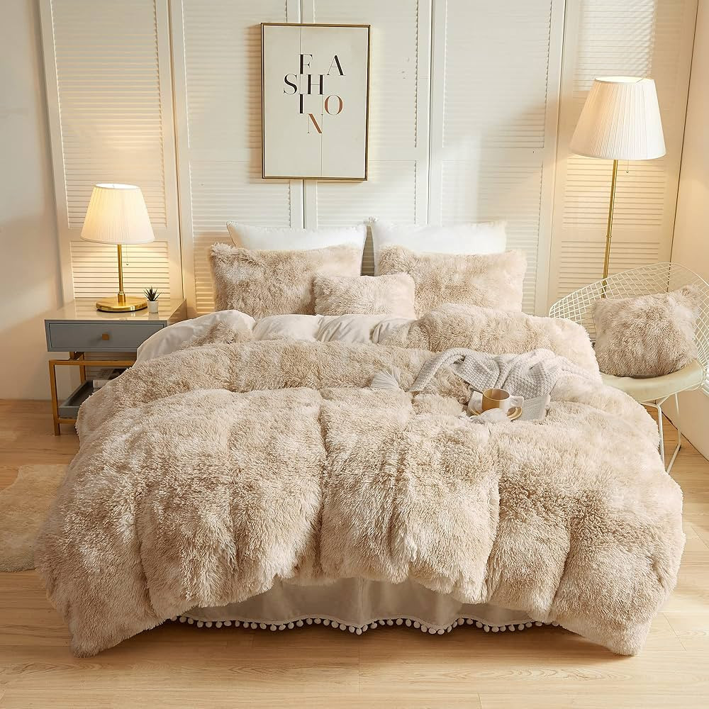LIFEREVO Luxury Fluffy Faux Fur Duvet Cover Set, Tie Dye Plush Fuzzy Duvet Cover Set(1 Print Shag... | Amazon (US)
