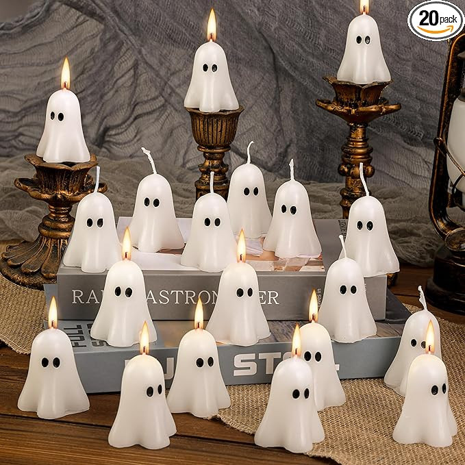 EBaokuup 20 PCS 2.3'' X 1.6'' Halloween Ghost Candles, White Ghost Decor Candles, Cute Burning Ca... | Amazon (US)
