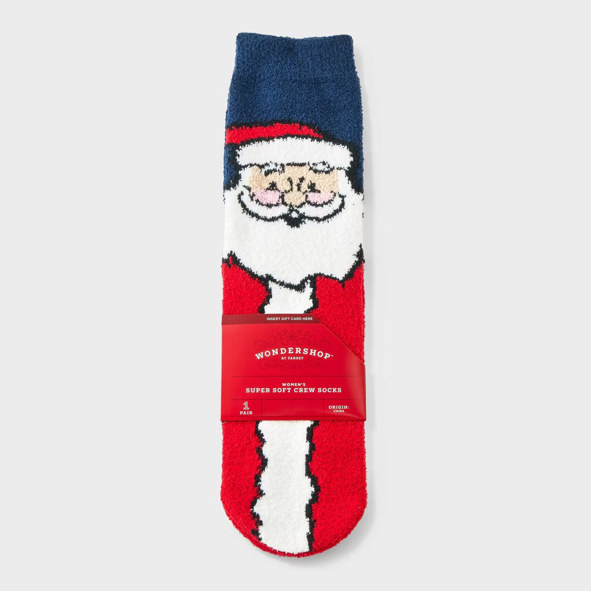 Women's Santa Christmas Cozy Crew Socks with Gift Card Holder - Wondershop™ Navy/Red/White 4-10 | Target
