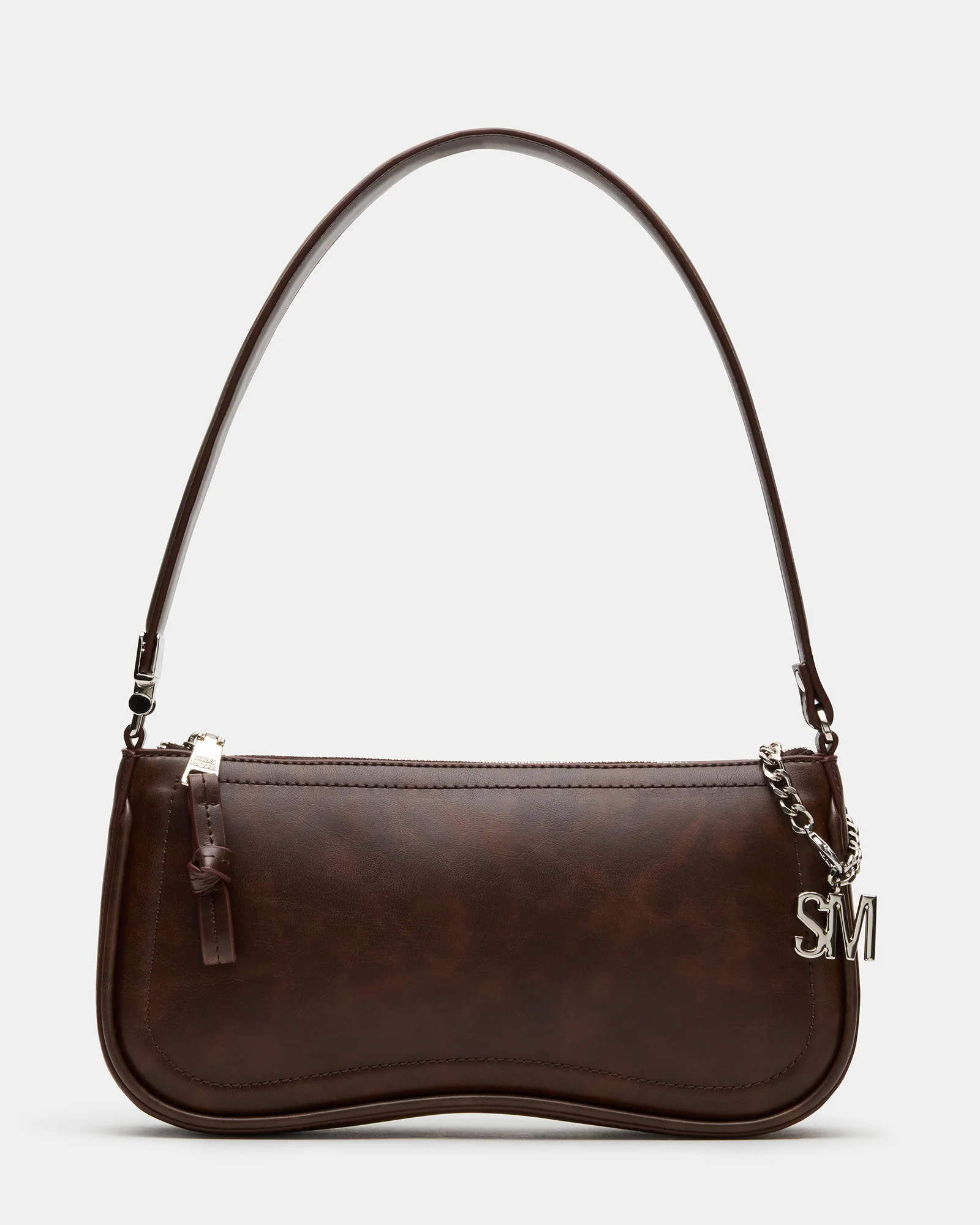 ANGEL Bag Brown Distressed Top-Zipper Structured Shoulder Strap Handbag | Steve Madden (US)