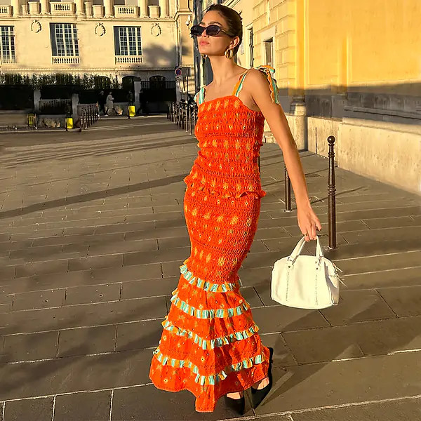 Orange Sahara Shirred Piper Skirt | Never Fully Dressed US