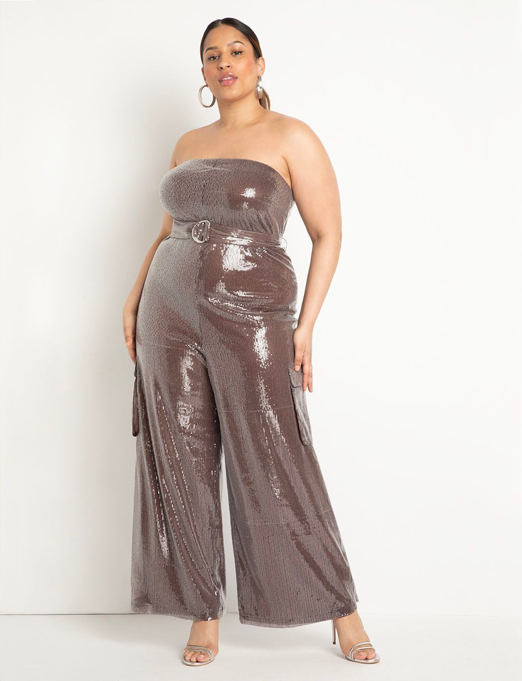 Sequin Cargo Jumpsuit | Eloquii