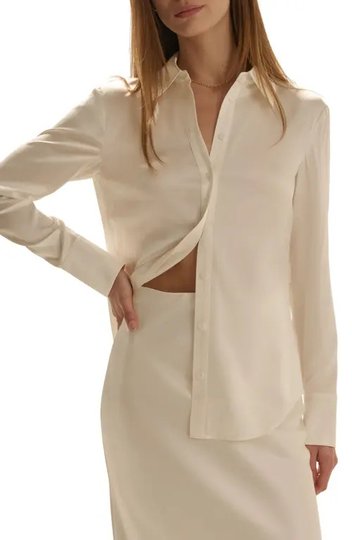 Favorite Daughter The Bailey Silk Blend Shirt in Ivory at Nordstrom, Size X-Small | Nordstrom