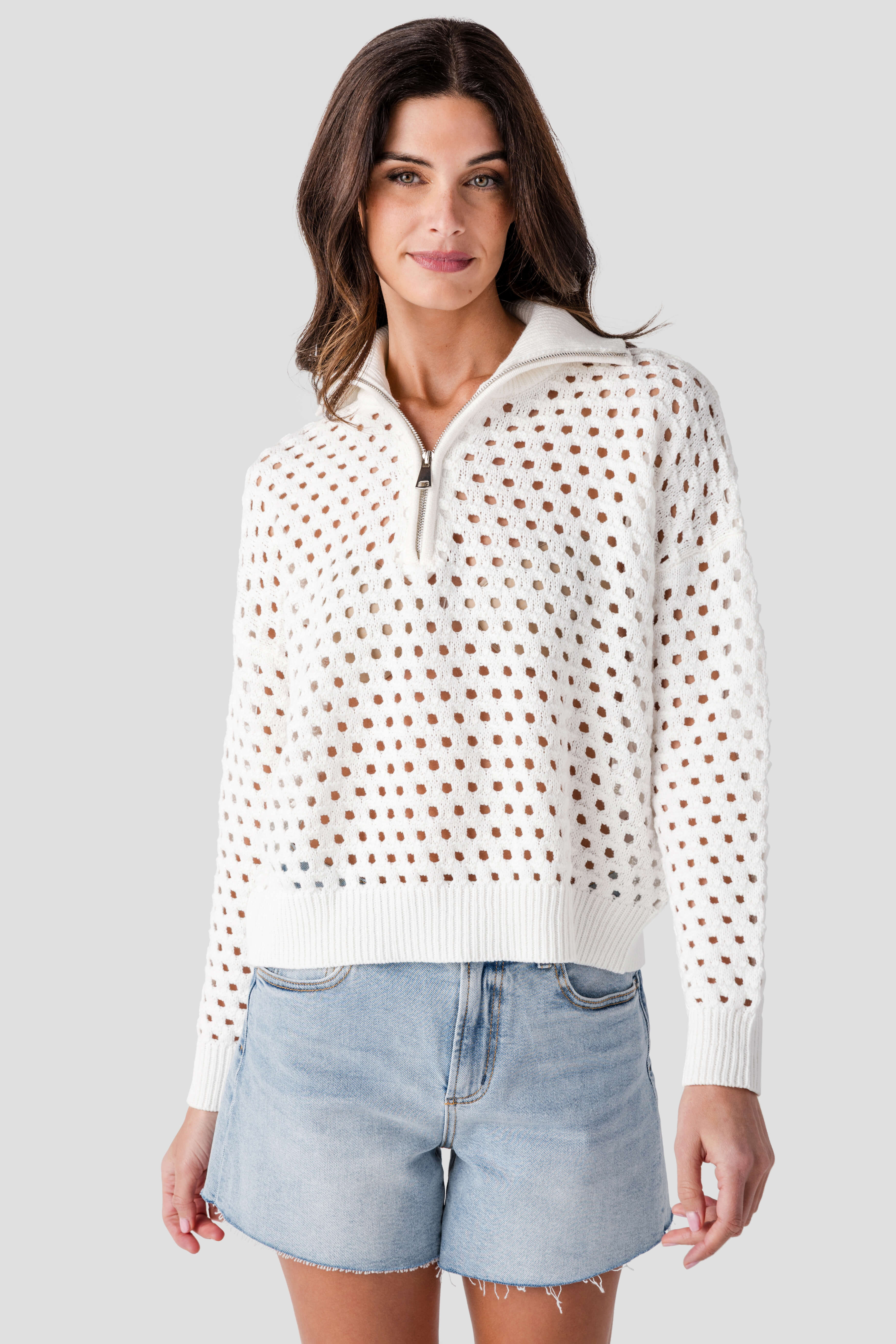 Elan Crochet 1/4 Zip Sweater | Social Threads