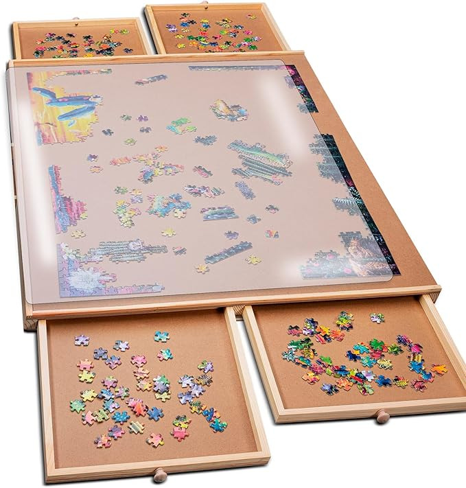 PlayVibe 1000 Piece Puzzle Board with Drawers and Cover - Portable Wooden Jigsaw Puzzle Tray with... | Amazon (US)