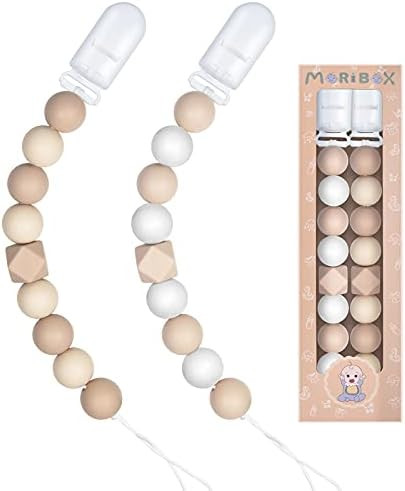 Amazon.com : Pacifier Clips Baby Girl - MORIBOX Silicone Beads Paci Clip Teething Relief Baby Bin... | Amazon (US)