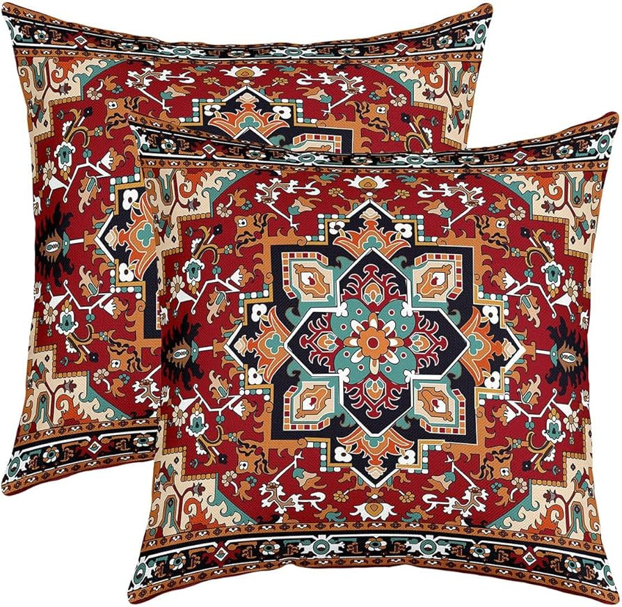 Set of 2 Tribal Floral Throw Pillow Covers 24x24 Geometric Flowers Pillow Covers Red Teal Green S... | Amazon (CA)