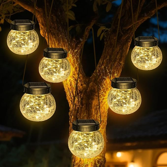 Kolpop Solar Lanterns Outdoor Waterproof 6 Pack, Hanging Solar Lights with 30 LED, Cracked Glass ... | Amazon (US)