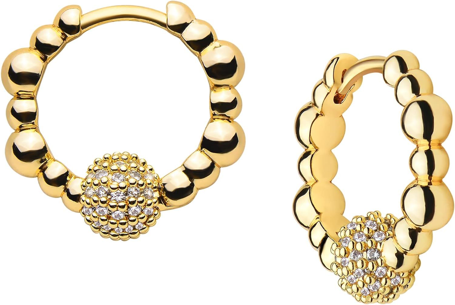 VACRONA Cubic Zirconia Huggie Earrings 14k Gold Plated Tiny Cuff Earrings Small Huggie Hoop Earri... | Amazon (US)