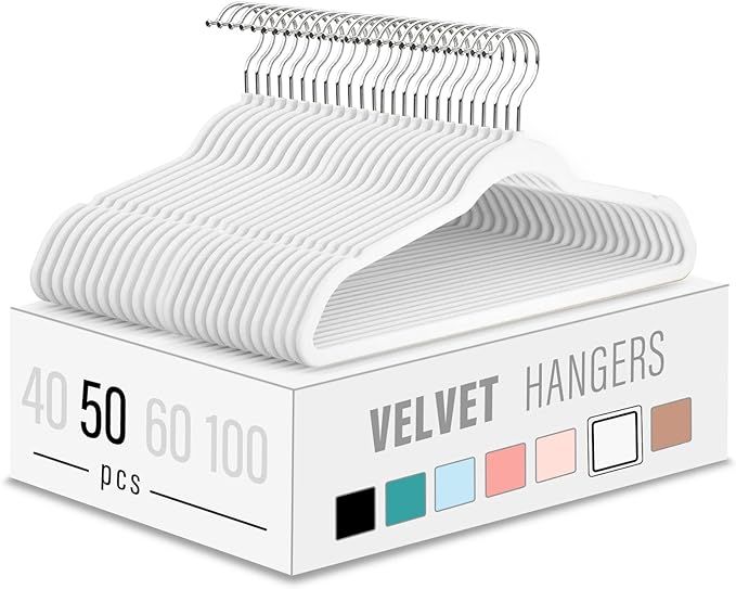 Velvet Clothes Hangers (50 Pack) Heavy Duty Durable Suit Hanger Vibrant Color Hangers Lightweight... | Amazon (US)