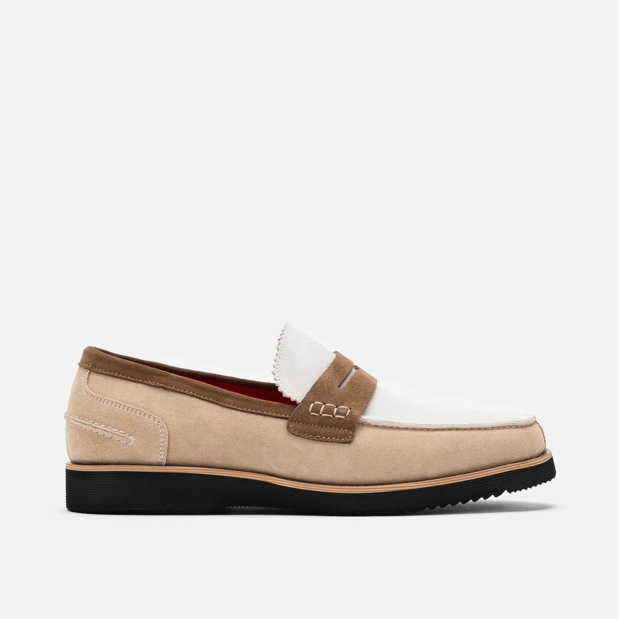 Abe Camel/White Suede Penny Loafers | Marc Nolan