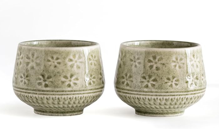 Buucup Japanese Tea Cups Set of 2, Ceramic Matcha Cups 240ml Green | Amazon (US)