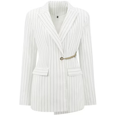 INSPIRE CHIC Women's Striped Blazers Lapel Collar Chain Decor Long Sleeve Office Jackets Large White | Target