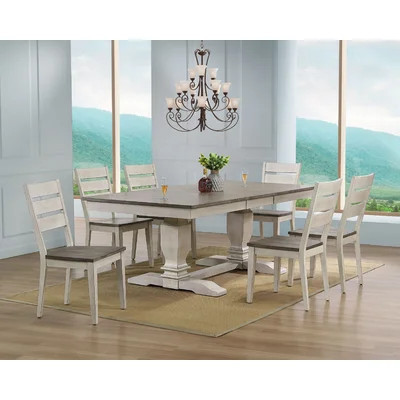 Conesha 7 - Piece Rectangle Extendable Solid Wood Double Pedestal Dining Set in White and Grey | Wayfair North America