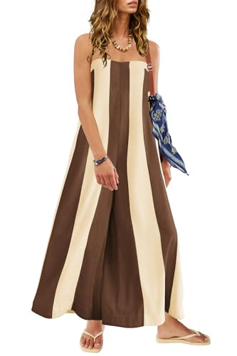 Amazon.com: ReachMe Fall Jumpsuits for Women One Piece Striped Wide Leg Pants Romper Strapless Tu... | Amazon (US)