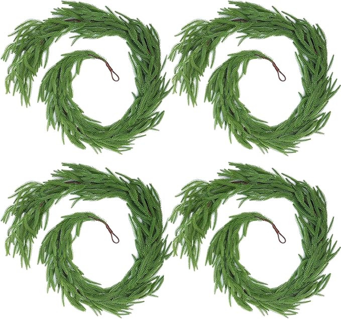 Hananona 4 Pcs Artificial Norfolk Pine Garlands, Real Touch Winter Pine Garland, Green Artificial... | Amazon (US)