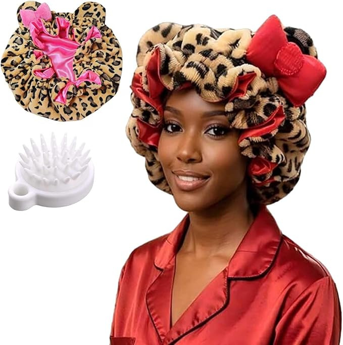 Leopard Print & Pink Teddy Bonnet, Leopard Print Teddy Bonnet,Double Satin, Adjustable No Frizz C... | Amazon (US)